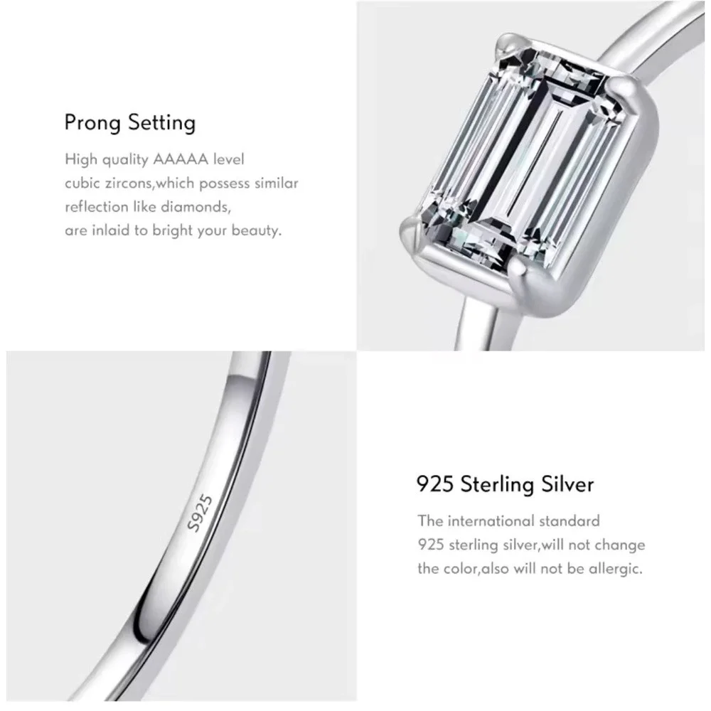 NEW Emerald Cut 5A‎ CZ Ring | Rhodium 925 Sterling Silver, 6